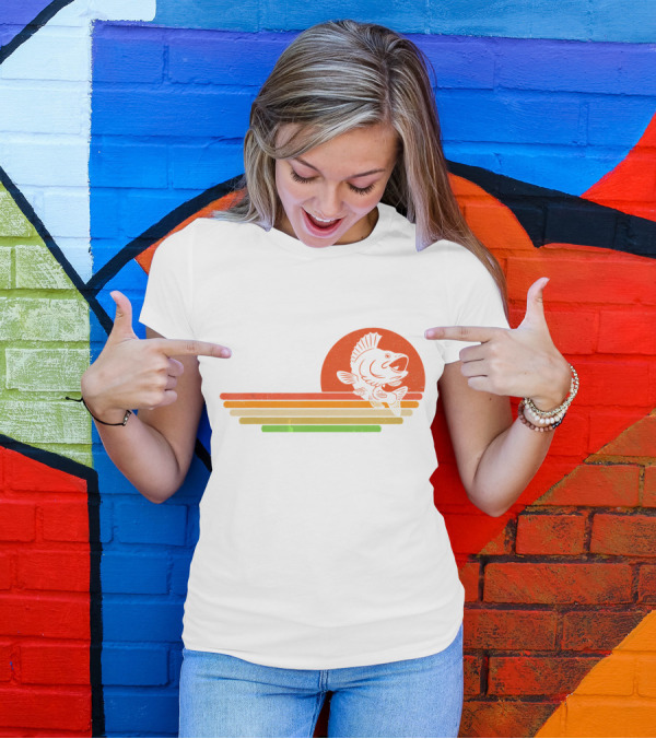 Distressed Fish Retro Sunset Stripes T-Shirt