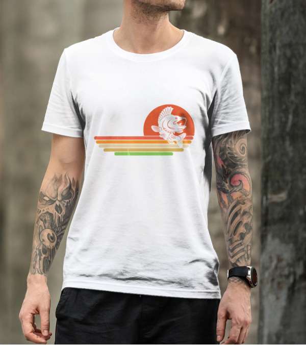 Distressed Fish Retro Sunset Stripes T-Shirt