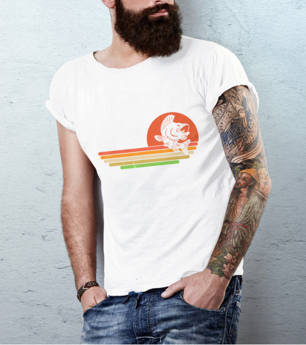Distressed Fish Retro Sunset Stripes T-Shirt