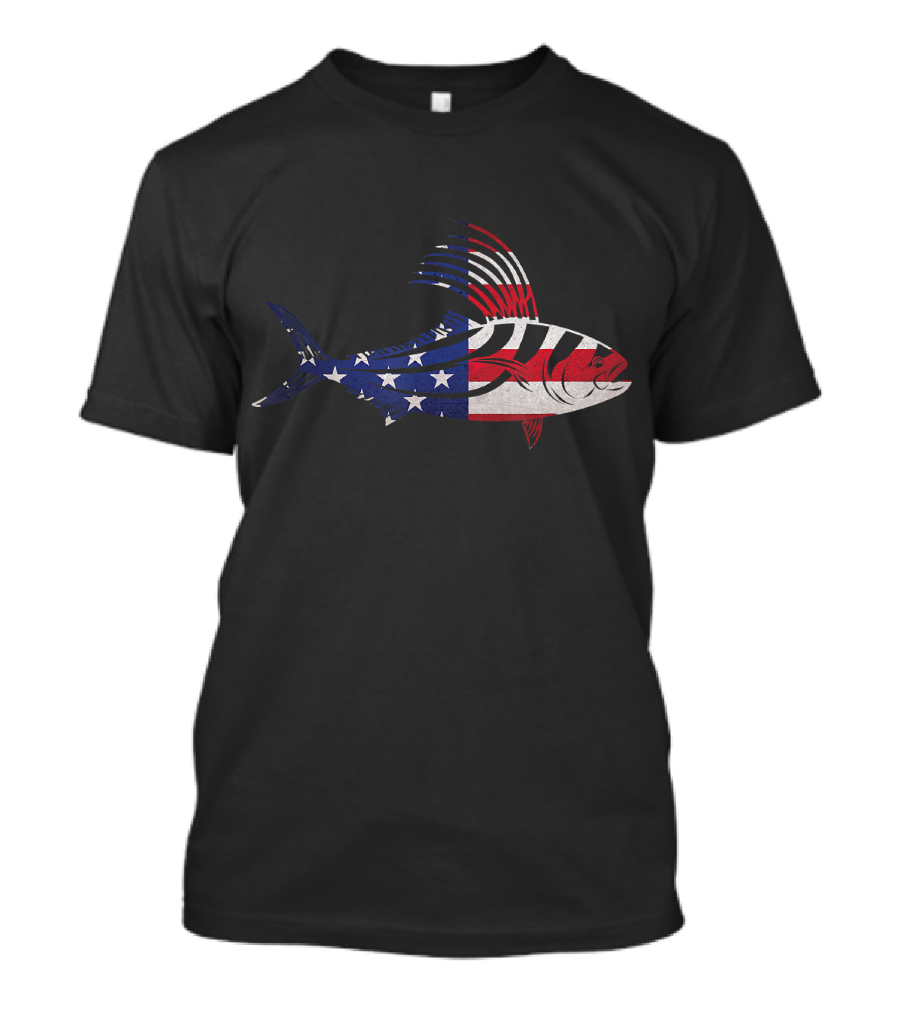 Fishing Rooster Fish American Flag USA Patriotic Fish T-Shirt