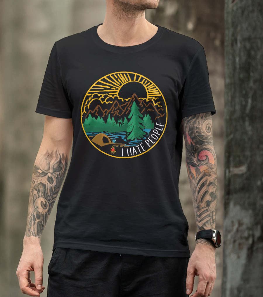 I Hate People Camping Mountains Forest Sunset Scene T-Shirt