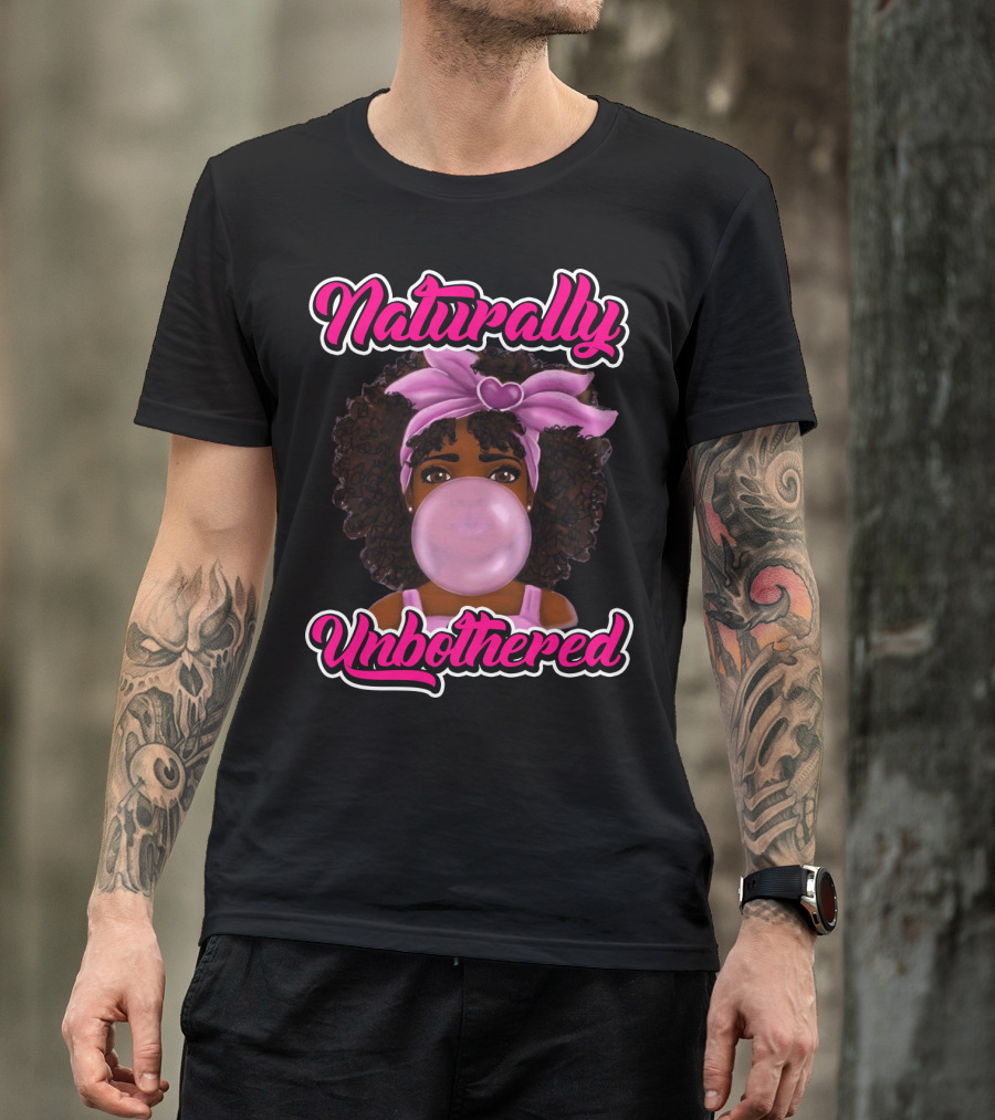 Naturally Unbothered Pink Headband Bubble Gum Afro T-Shirt
