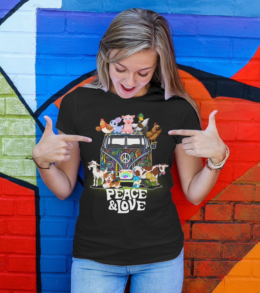 PEACE AND LOVE FARMER ANIMALS VAN WITH PEACE SIGN T-Shirt