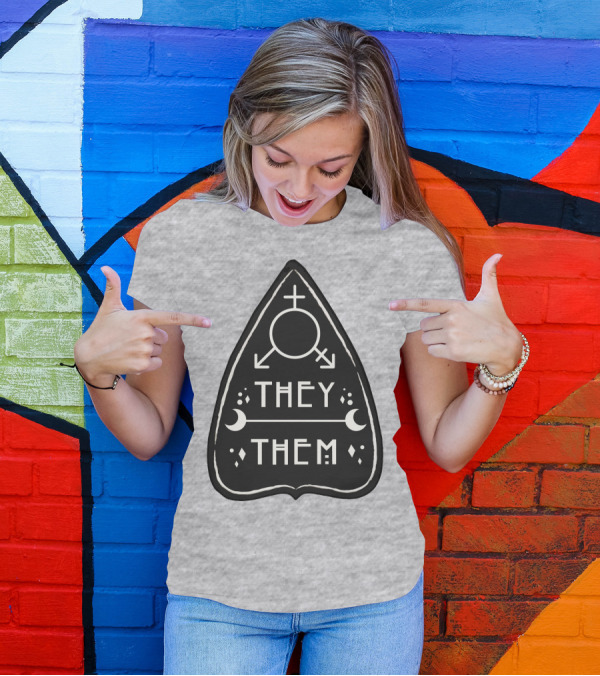 They Them Nonbinary Arrow Symbols Crescent Moons Geometric T-Shirt