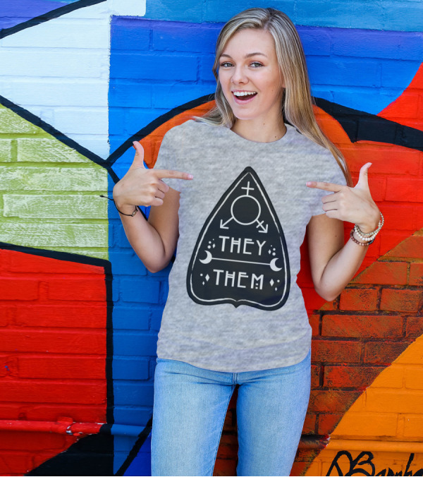 They Them Nonbinary Arrow Symbols Crescent Moons Geometric T-Shirt