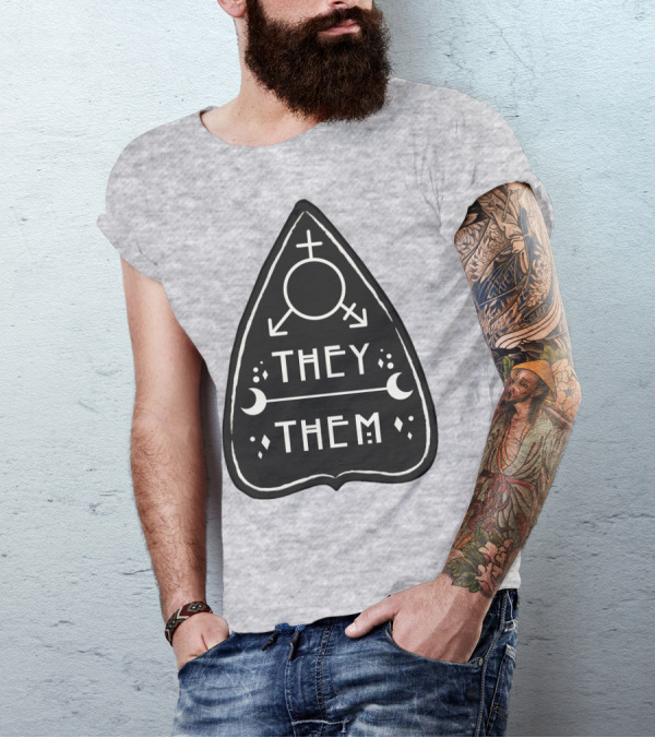 They Them Nonbinary Arrow Symbols Crescent Moons Geometric T-Shirt