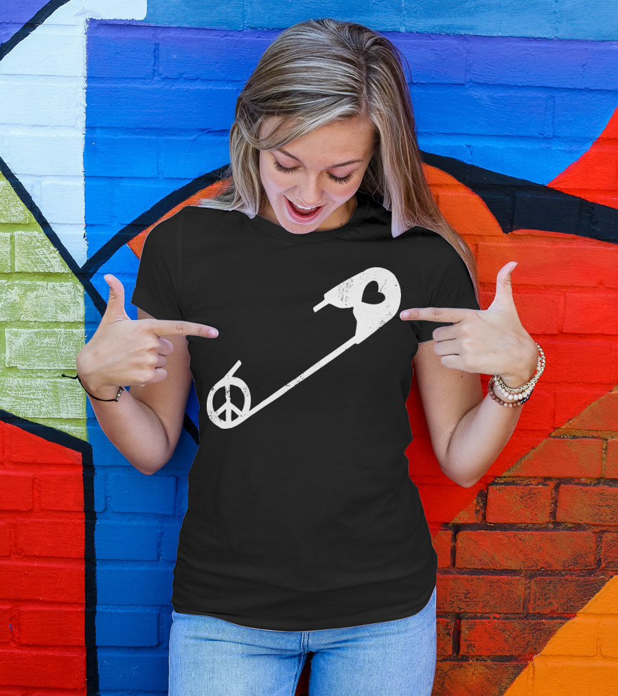 Peace Heart Safety Pin T-Shirt