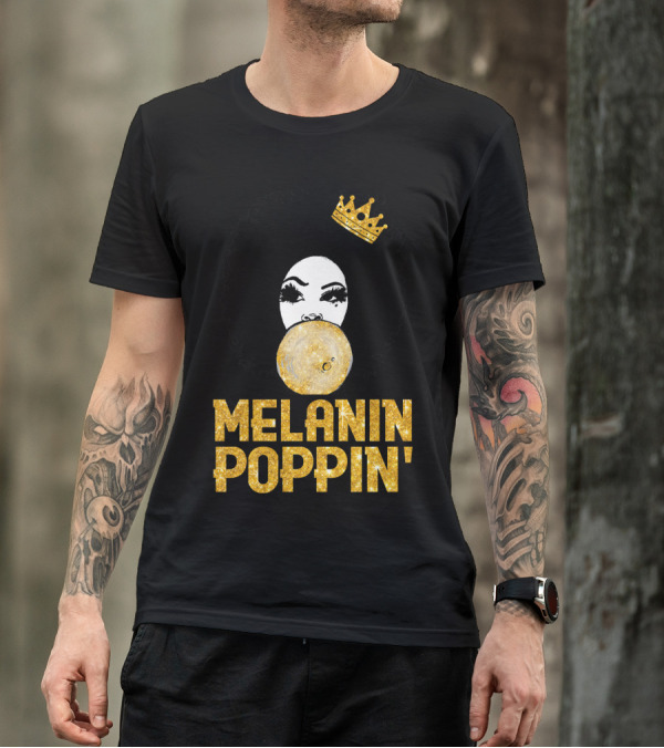 Melanin Poppin' Afro Queen Gold Bubblegum Crown T-Shirt