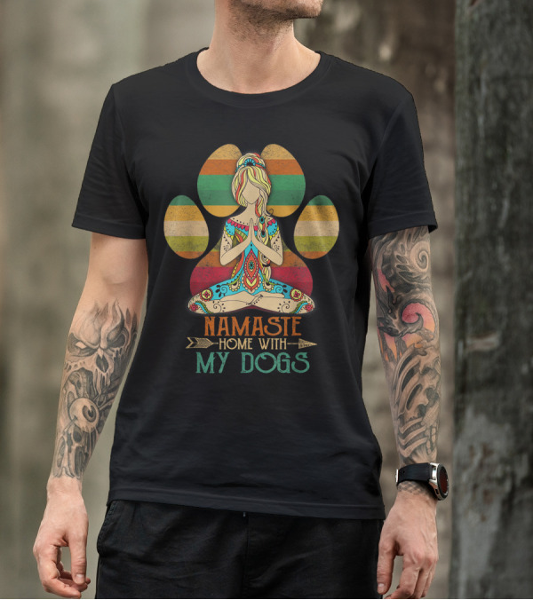 Namaste Home With My Dogs Funny Yoga Dog Paw T-Shirt