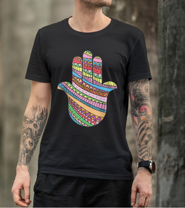 Hamsa Hand Buddha Arabic Amulet Meditation Colorful T-Shirt