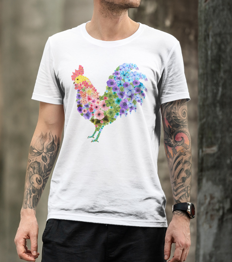 CHICKEN Flower Patterned Rooster With Vibrant Floral Colors T-Shirt