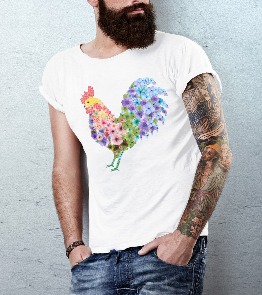 CHICKEN Flower Patterned Rooster With Vibrant Floral Colors T-Shirt