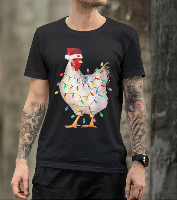 CHICKEN LIGHT CHRISTMAS SANTA HAT STRING LIGHTS T-Shirt