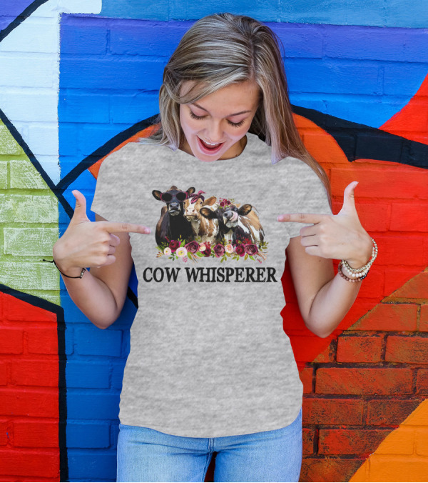 Cow Whisperer Funny Cows With Sunglasses And Flowers T-Shirt