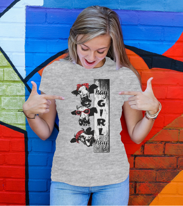 Hay GIRL Hay Cow Trio Red Bandana And Glasses T-Shirt