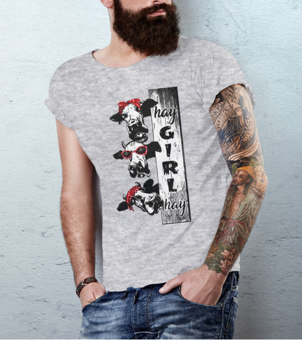 Hay GIRL Hay Cow Trio Red Bandana And Glasses T-Shirt