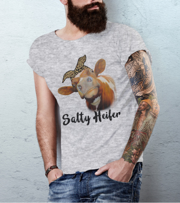 Salty Heifer Leopard Headband Cow T-Shirt