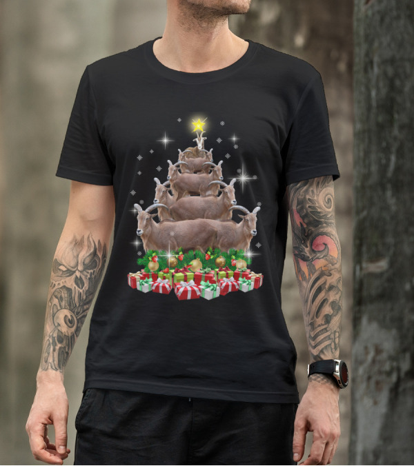 Goat Christmas Tree With Presents And Star T-Shirt