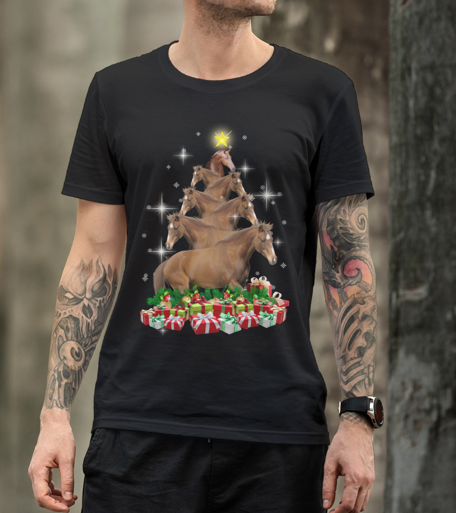 Horse Christmas Tree With Star And Gifts T-Shirt