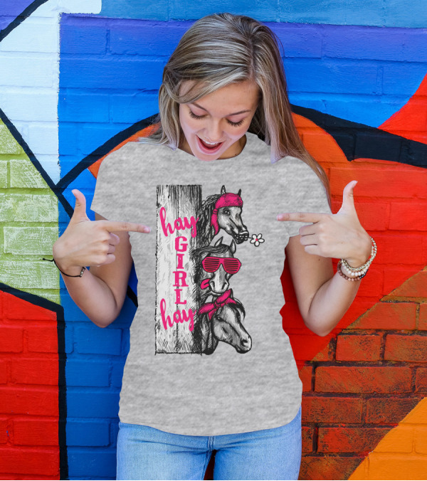 Hay GIRL Hay Funny Horse Trio With Bandanas And Sunglasses T-Shirt