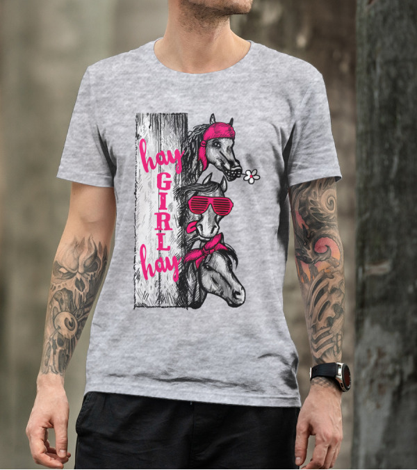 Hay GIRL Hay Funny Horse Trio With Bandanas And Sunglasses T-Shirt
