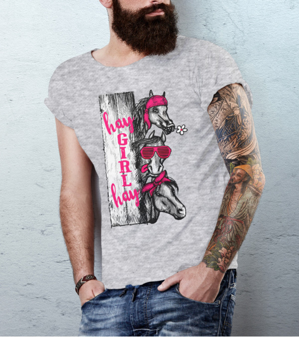 Hay GIRL Hay Funny Horse Trio With Bandanas And Sunglasses T-Shirt