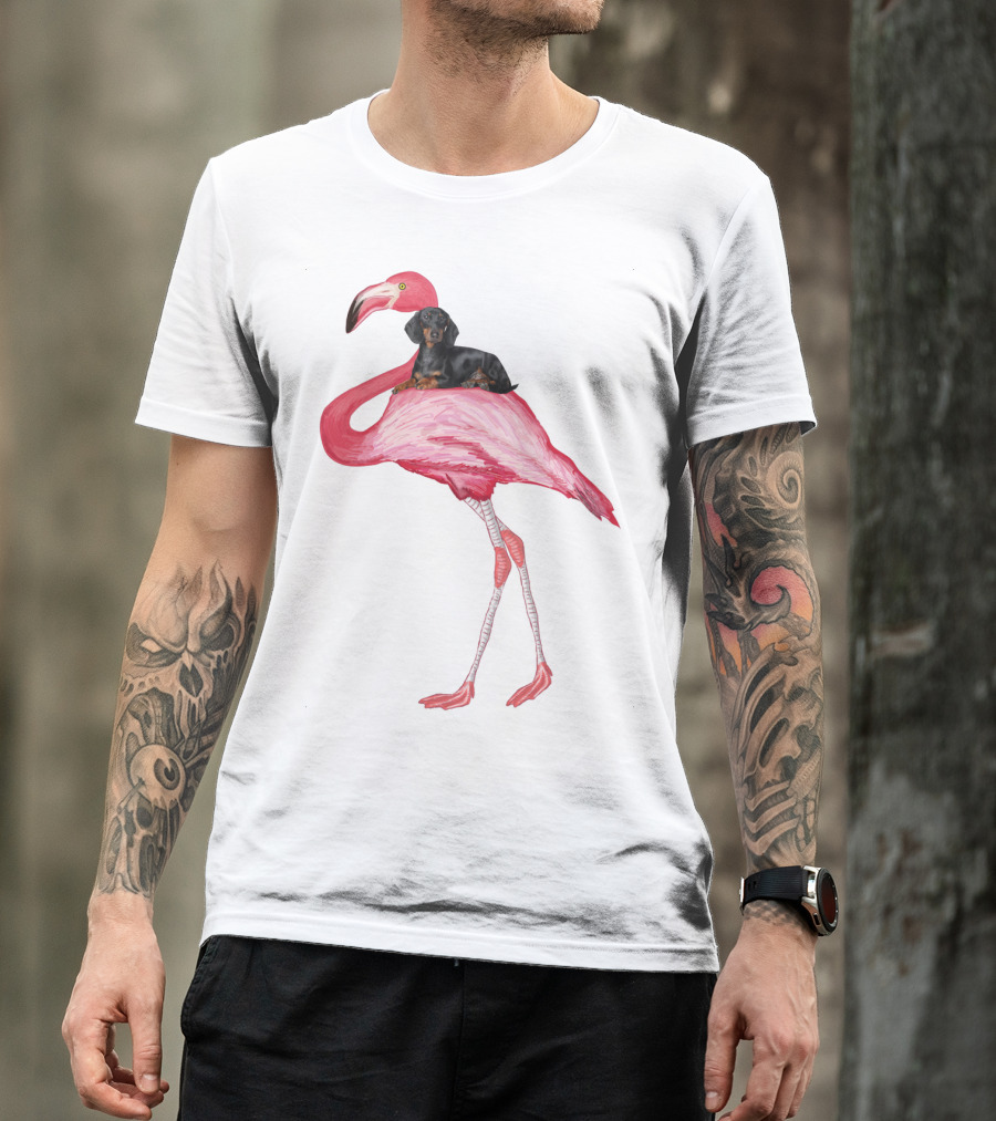 Flamingo And Dachshund Adventure T-Shirt