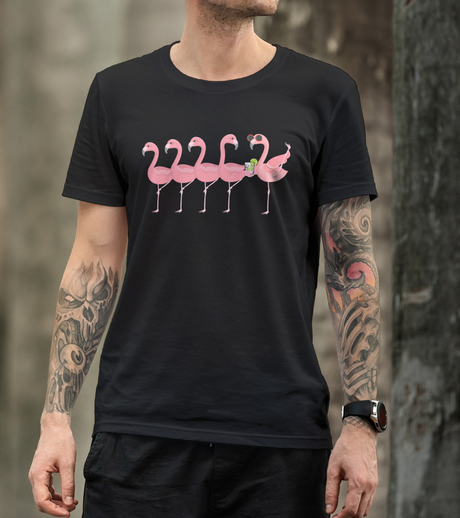 Flamingo Dance Party With Vodka Cocktails And Sunglasses T-Shirt