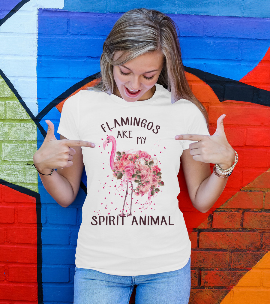 Flamingos Are My Spirit Animal Floral Flamingo Roses T-Shirt