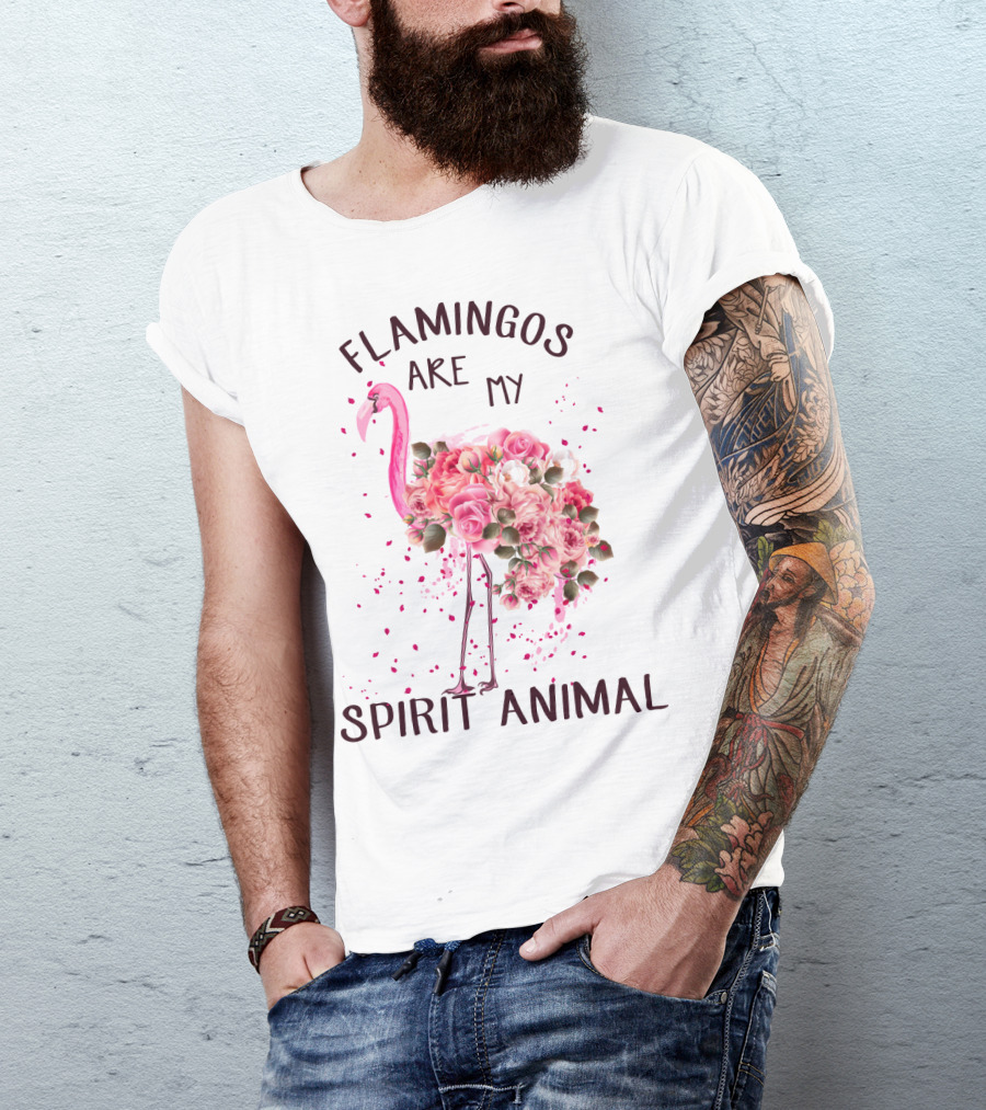 Flamingos Are My Spirit Animal Floral Flamingo Roses T-Shirt