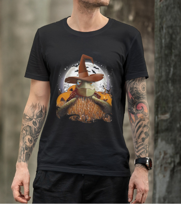 Halloween Turtle In Witch Hat Moonlit Pumpkin Patch T-Shirt