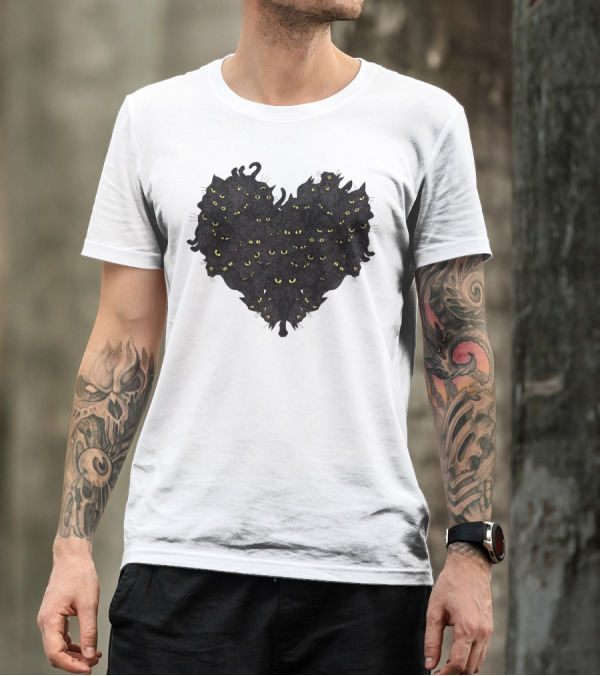 Cats Heartful Black Cats Yellow Eyes T-Shirt