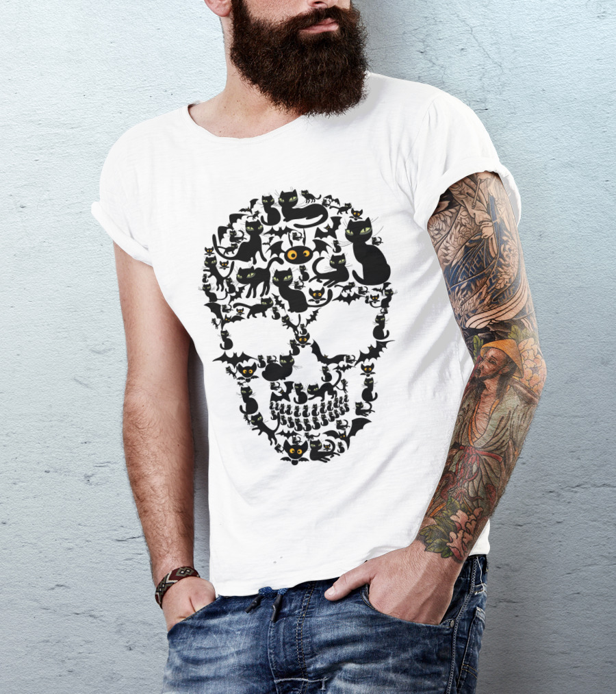 Cat Skull Bat Eyes Halloween Cats T-Shirt