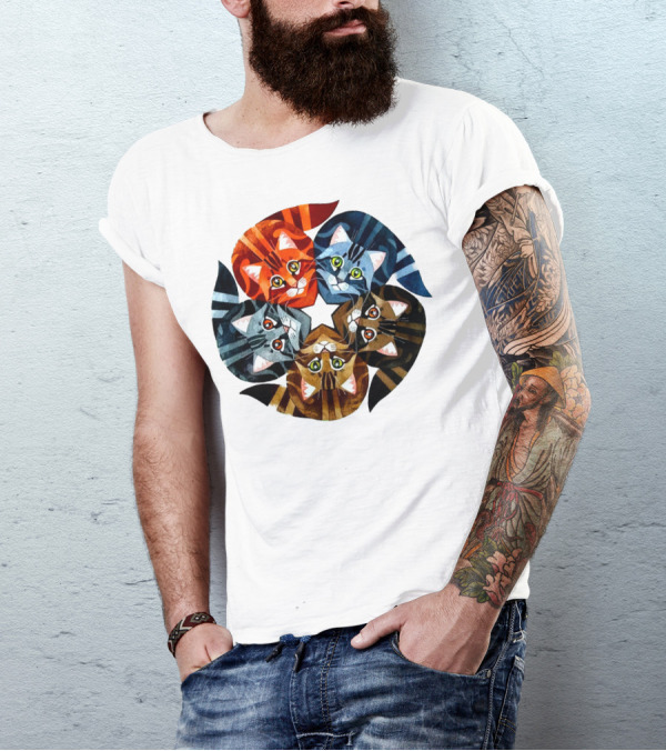 Cat Star Kaleidoscope With Five Colorful Cats In A Circle T-Shirt