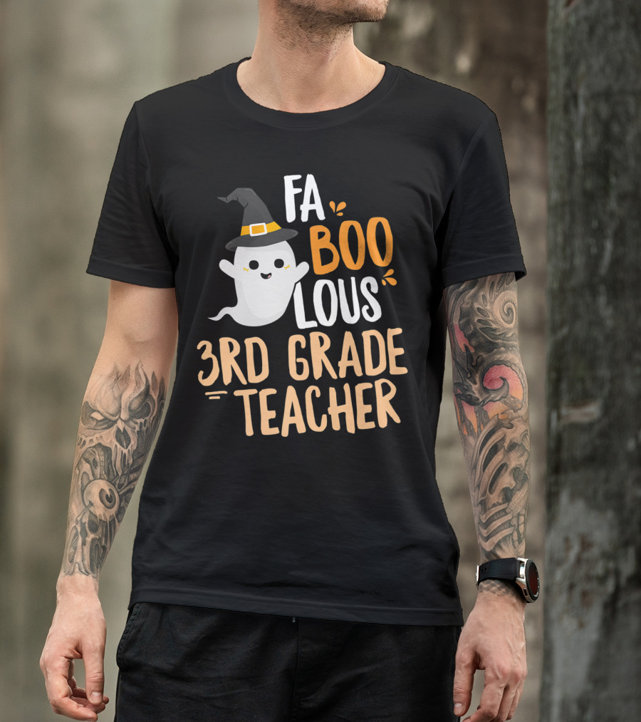 3rd Grade Teacher Faboolous Ghost With Witch Hat Halloween T-Shirt