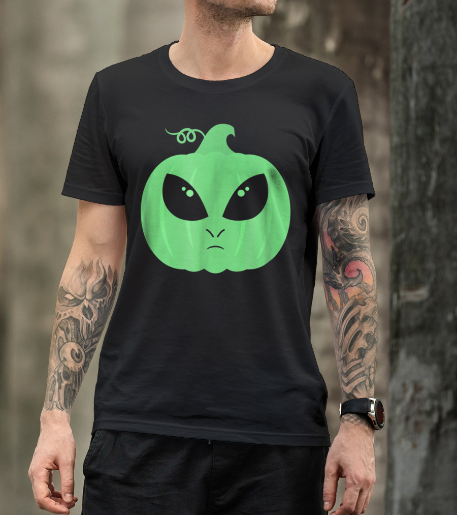 Alien Pumpkin Jack O Lantern Face T-Shirt