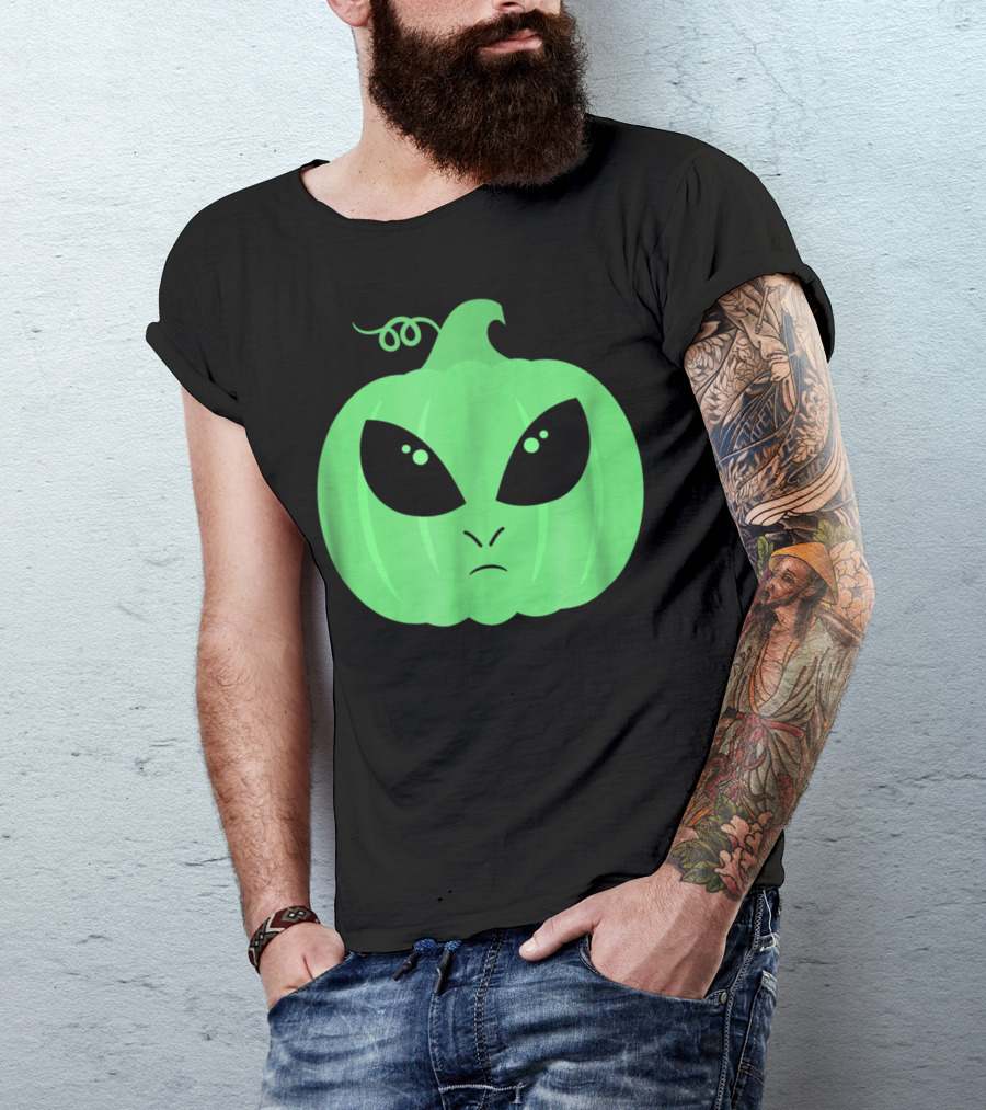 Alien Pumpkin Jack O Lantern Face T-Shirt