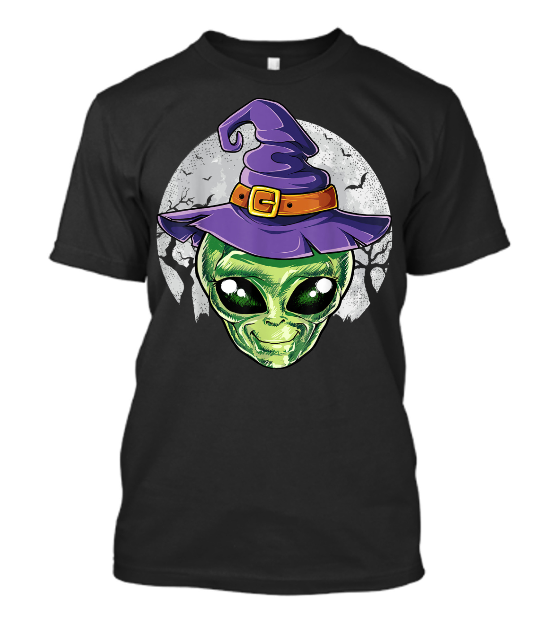Alien Witch Hat Halloween Kids Girls Women UFO Moon T-Shirt