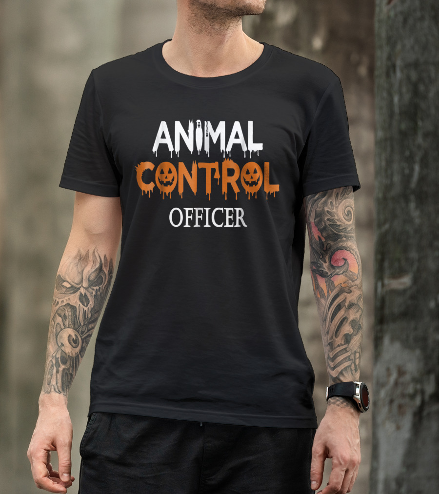 Animal Halloween Control Officer Pumpkin Faces T-Shirt