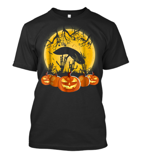 Halloween Night Axolotl And Jack-O'-Lanterns Moon Scene T-Shirt