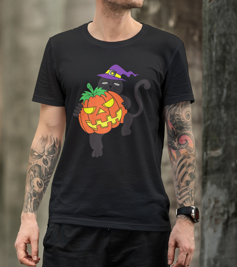 Happy Halloween Scary Black Cat Pumpkin T-Shirt