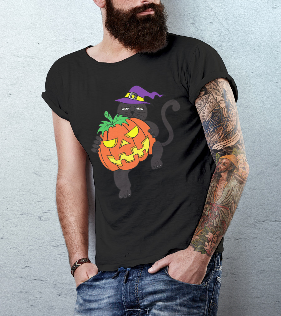 Happy Halloween Scary Black Cat Pumpkin T-Shirt