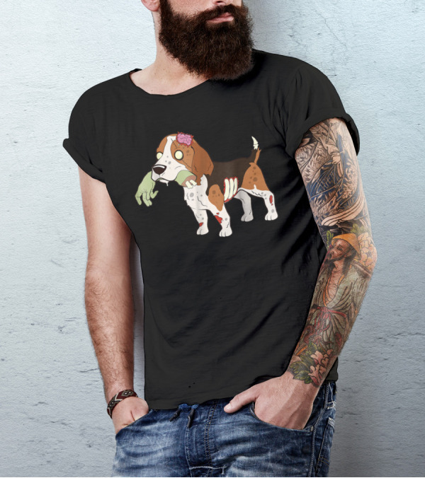 Beagle Zombie Halloween Funny Dog With Scary Hand And Brain T-Shirt