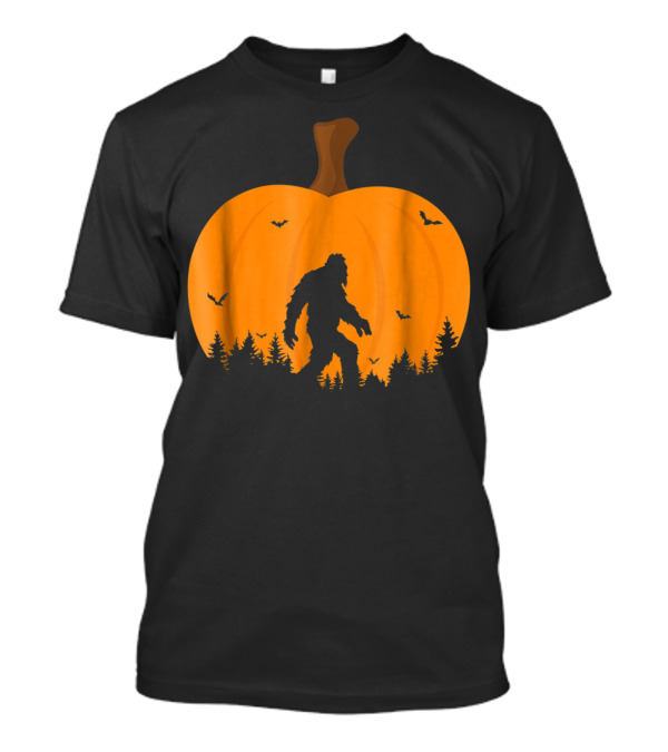 Bigfoot Sasquatch Silhouette With Bats And Trees Inside Halloween Pumpkin T-Shirt