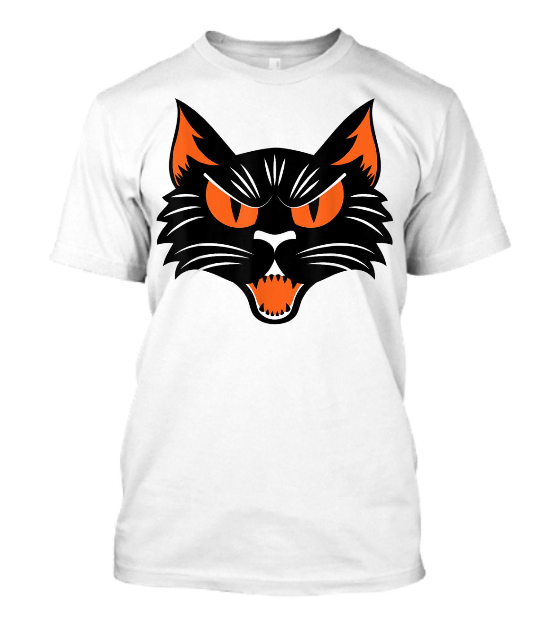 Black Cat Halloween Vintage Style Angry Face T-Shirt