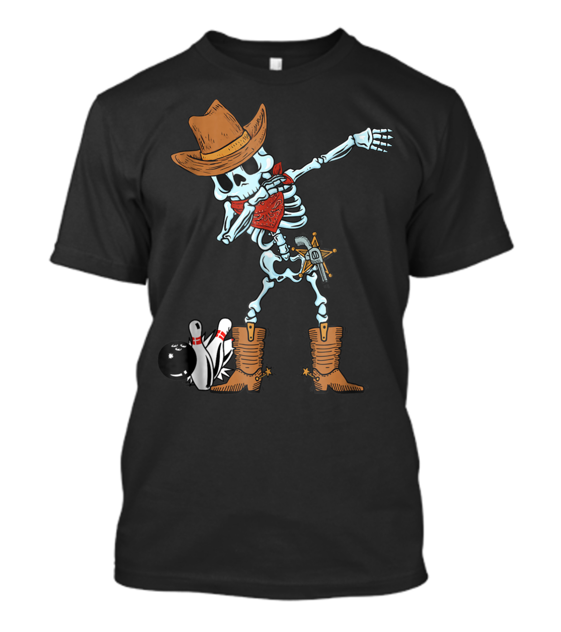 Cowboy Skeleton Dabbing With Bowling Ball And Pins T-Shirt