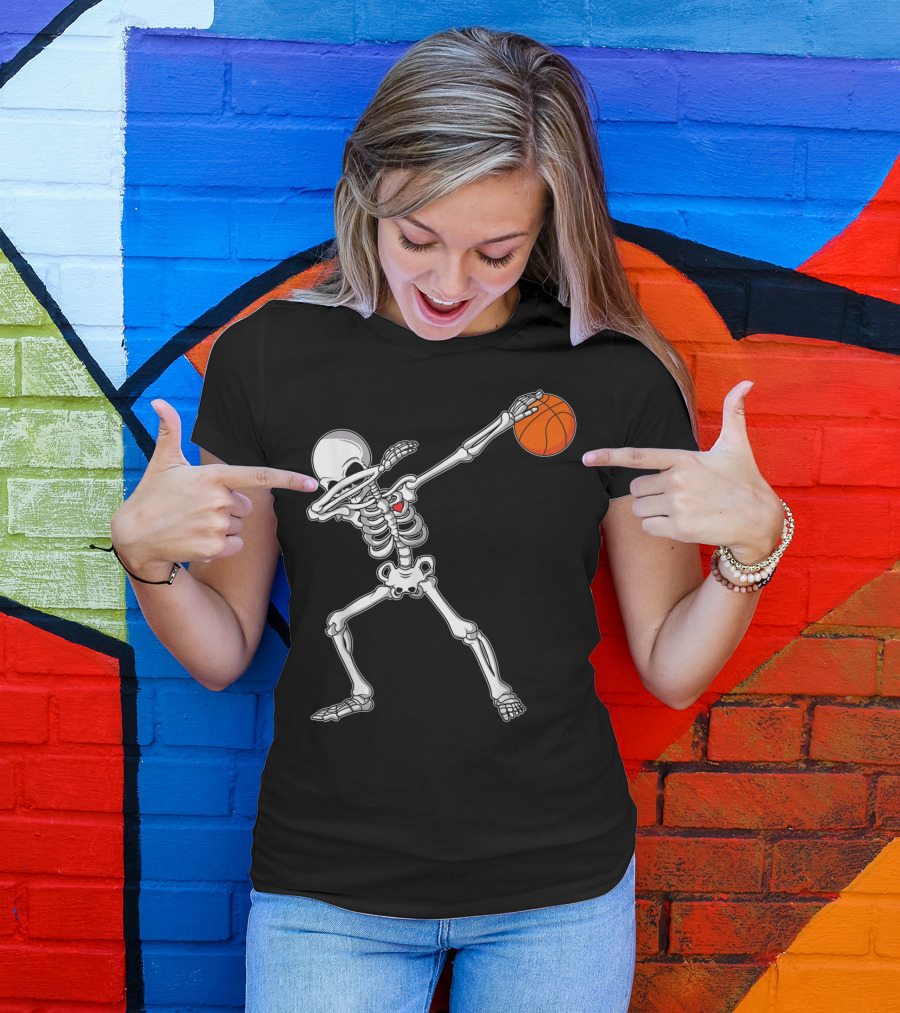 Dabbing Skeleton Holding Basketball Iconic Pose T-Shirt