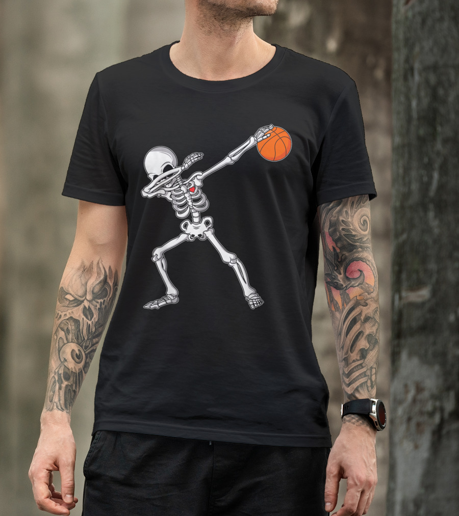 Dabbing Skeleton Holding Basketball Iconic Pose T-Shirt