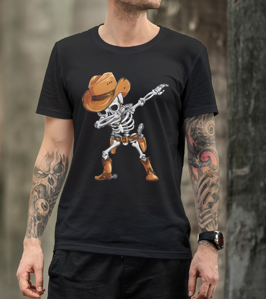 Dabbing Skeleton Cowboy Halloween Kids Costume Idea T-Shirt