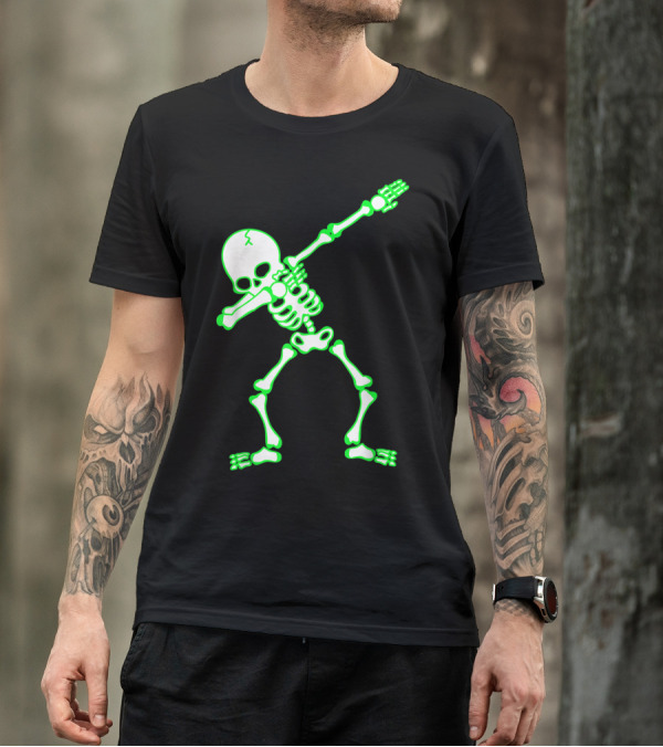 Dabbing Skeleton Kids Bones Neon Glow T-Shirt